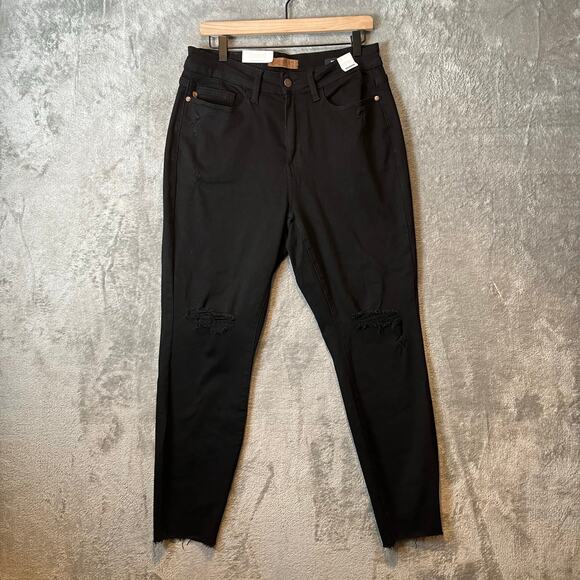 Judy Blue Pants - Judy Blue Black Skinny Jeans with Heavy Distressing‎ and Raw Hem Sz 14W New